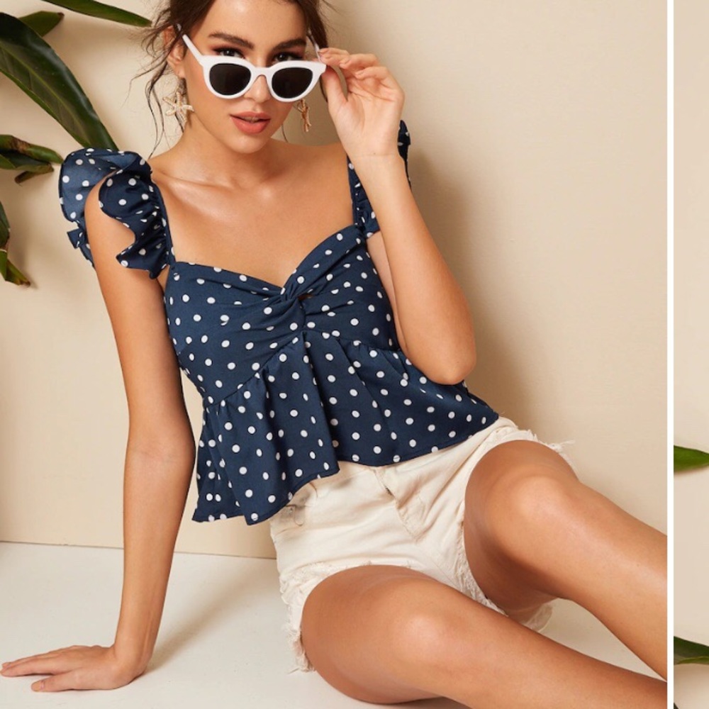 Twist Front Polka Dot Crop Top